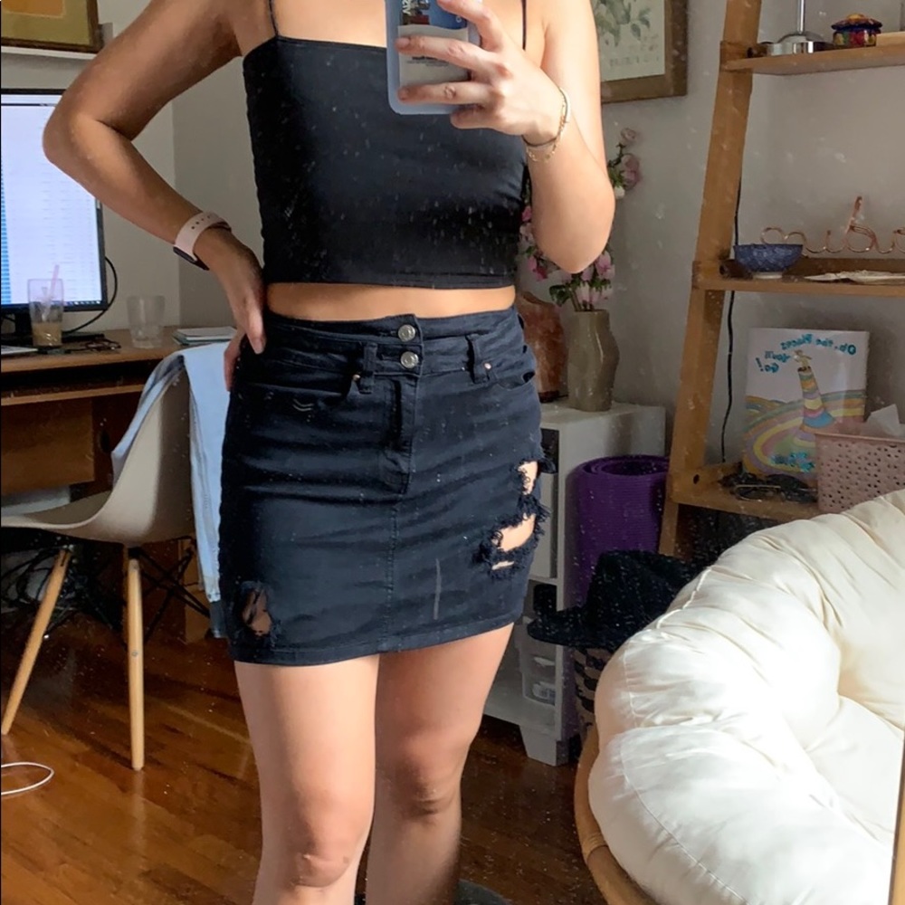 Pacsun distressed black jean denim skirt